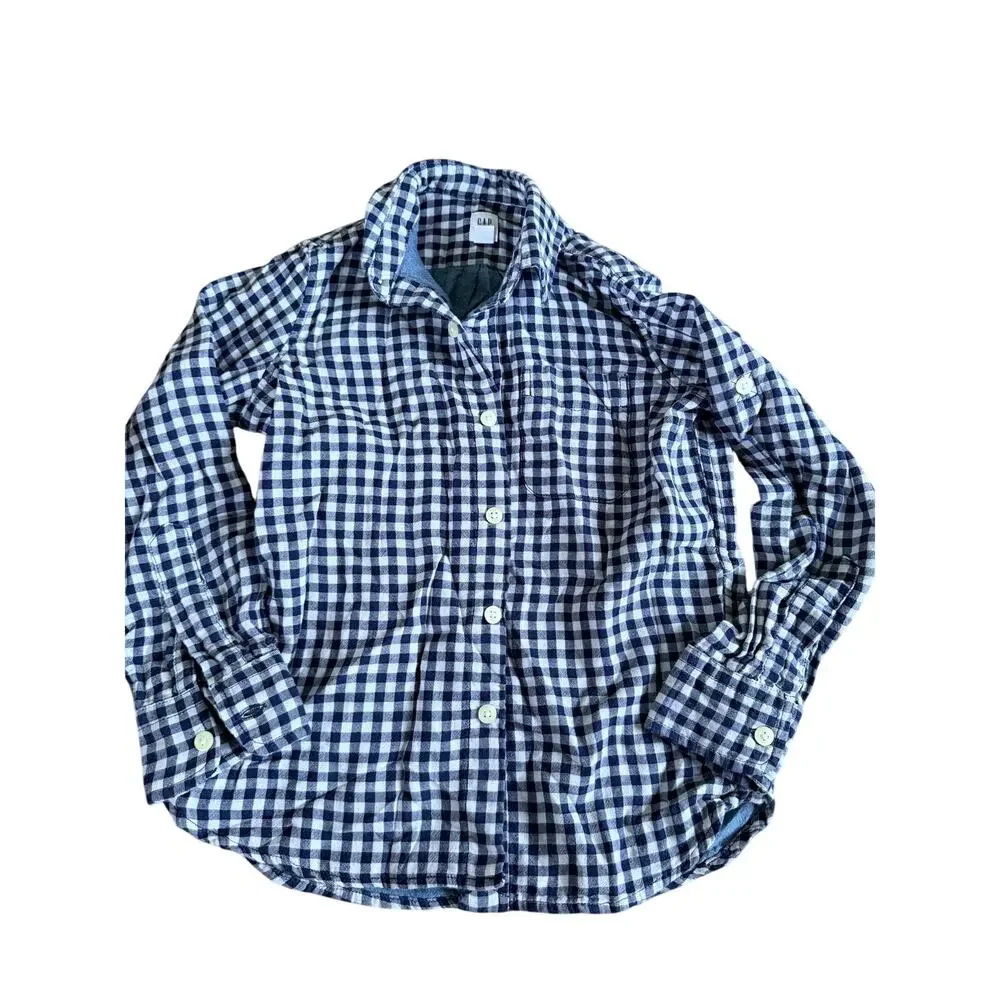 Gap Kids Lined Blue Gingham Long Sleeve Button-Down Shirt 6/7